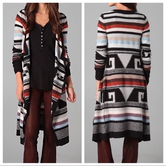 Free People Stripe Aztec Tribal Rolla Coasta Long Angora Wool Cardigan Sweater M - Picture 11 of 11